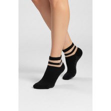 Allunique Kadın Kaydırmaz Taban Şeffaf Çizgili Siyah Yoga ve Pilates Çorabı