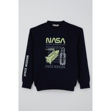 Alg Erkek Çocuk Sweatshirt Uzay Mekiği Nakışlı 6-9 Yaş, Lacivert