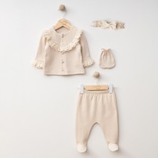 Mymio Kız Bebek Dantelli Yakalı  %100 Pamuk Yenidoğan Zıbın Takımı 4'lü Set 524433