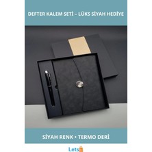 Letsii Şık Termo Deri Promosyon Defter Kalem Seti Siyah Renk