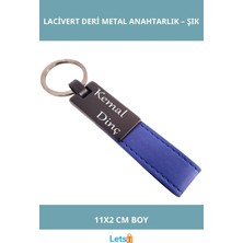 Letsii Lacivert Deri Metal Kişiye Özel Anahtarlık 11X2 cm