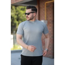 Etiler Collection Erkek Bisiklet Yaka Örgü Desenli Kısa Örme Triko Kısa Kollu T-Shirt