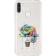 PrintiFy Samsung Galaxy A11 ile Uyumlu Splash Bukalemun Tasarımlı Slimfit Şeffaf Silikon Kılıf