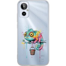 PrintiFy General Mobile 23SE ile Uyumlu Splash Bukalemun Tasarımlı Şeffaf Silikon Kılıf
