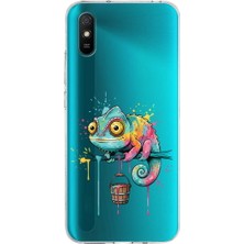 PrintiFy Redmi 9A ile Uyumlu Splash Bukalemun Tasarımlı Slimfit Şeffaf Silikon Kılıf