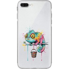 PrintiFy iPhone 8 Plus ile Uyumlu Splash Bukalemun Tasarımlı Şeffaf Silikon Kılıf