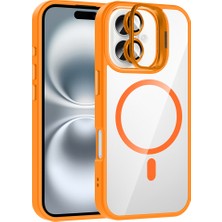 Akare iPhone 17 Kılıf Standlı ve Kamera Lens Hediyeli M-Safe Şarj Özellikli Zore Etro Kapak - Turuncu