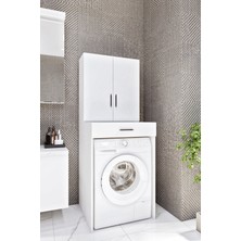 Ases Mobilya ESL0240 Çamaşır Makinesi Dolabı Banyo Çok Amaçlı Dolap 2 Kapaklı Beyaz