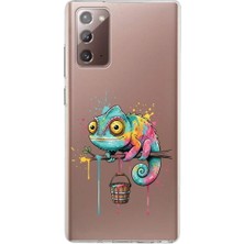 PrintiFy Samsung Galaxy Note 20 ile Uyumlu Splash Bukalemun Tasarımlı Slimfit Şeffaf Silikon Kılıf