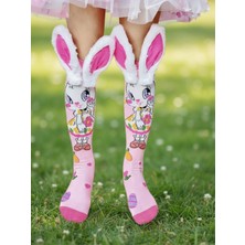 Kostümix Beyaz Tavşan Figürlü Kulaklı Diz Altı Çorap