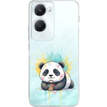 PrintiFy Vivo Y18 ile Uyumlu Splash Panda Tasarımlı Şeffaf Silikon Kılıf