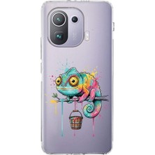 PrintiFy Xiaomi Mi 11 Pro ile Uyumlu Splash Bukalemun Tasarımlı Şeffaf Silikon Kılıf