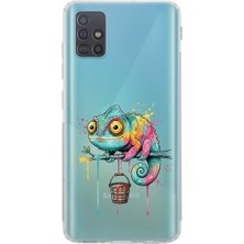 PrintiFy Samsung Galaxy A51 ile Uyumlu Splash Bukalemun Tasarımlı Şeffaf Silikon Kılıf