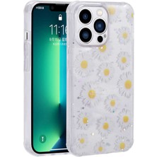 Akare iPhone 12 Pro Kılıf Simli Desenli Kamera Korumalı Parlak Akre Popy Kapak-Papatya