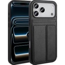 Akare iPhone 17 Pro Kılıf Pu Deri Kartlıklı Zore Sevilla Kapak - Siyah