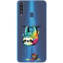 PrintiFy Samsung Galaxy A20S ile Uyumlu Splash Tembel Hayvan Tasarımlı Slimfit Şeffaf Silikon Kılıf