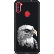 PrintiFy Samsung Galaxy A11 ile Uyumlu Kartal (0214C) Tasarımlı Siyah Lansman Kılıf