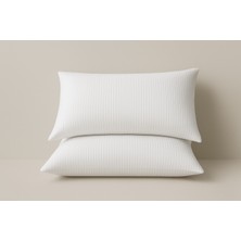 Taç Ince Çizgili % 100 Pamuk Saten Beyaz Renk 2 'li Yastık Kılıfı 50X70 cm