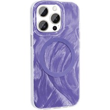 Akare Apple iPhone 15 Pro Max Kılıf Magsafe Şarj Özellikli Fırça Boya Desenli Akre Palet Kapak-Mor