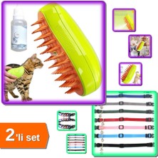 Hereveoyuncak Buharlı Kedi Tarağı + Zilli Kedi Tassması - Pratik Evcil Hayvan Aksesuarları - 2li Set H2L7S4