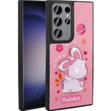 Akare Galaxy S23 Ultra Kılıf Parlayan Kabartmalı Ikonik Figürlü Akre Amas Silikon Kapak-Pembe