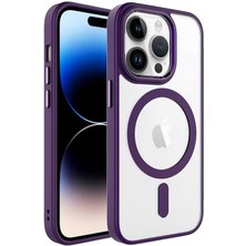 Akare Apple iPhone 14 Pro Max Kılıf Wireless Şarj Özellikli Akre Krom Magsafe Silikon Kapak-Derin Mor