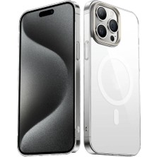 Akare iPhone 15 Pro Max Uyumlu Akre Wireless Şarj Özellikli Şeffaf G-Glass Kapak-Titanyum