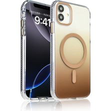 Akare iPhone 11 Kılıf M-Safe Şarj Özellikli Transparan Renk Geçişli Zore Toros Kapak - Gold