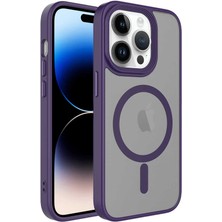 Akare Apple iPhone 14 Pro Kılıf Mat Arka Yüzey Wireless Şarj Özellikli Akre Flet Magsafe Kapak-Derin Mor