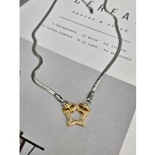 Duru Aksesuar Çelik Gümüş Renk Italyan Zincir Ucunda Gold Yıldız Model Kolye