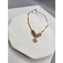 Duru Aksesuar Vip Seri Gold Renk Işlemeli Pullu Zirkon Taşlı Tasarım Kolye