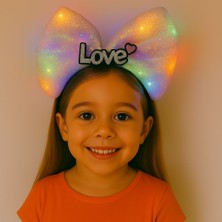 Neva Prime LED Işıklı Love Yazılı Pembe Fiyonk Taç – Kız Çocuk Parti Tacı (5361)