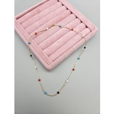 Duru Aksesuar Vip Seri Renkli Topcuklu Gold Renk Kolye