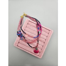 Duru Aksesuar Çakma Taşlı Pembe Kuvars Detaylı Çoklu Tasarım Kolye