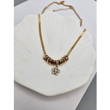 Duru Aksesuar Vip Seri Gold Renk Pullu Zirkon Taşlı Tasarım Kolye