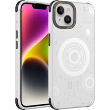 Akare iPhone 14 Plus Uyumlu Akre Wireless Şarj Özellikli Desenli Hot Kapak-Beyaz