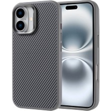 Akare iPhone 16 Plus Kılıf Magsafe Şarj Özellikli Karbon Fiber Görünümlü Akre Troy Kapak-Gümüş