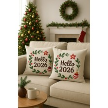 Goveform 45X45 cm Nakışlı Kalın Kumaş Yeni Yıl Temalı 4'lü Kırlent Kılıfı – Hello 2026 – Dekoratif Yastık Kılıfı
