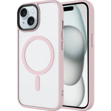 Akare iPhone 15 Plus Uyumlu Mat Arka Yüzey Wireless Şarj Özellikli Akre Flet Magsafe Kapak-Pembe