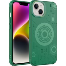 Akare iPhone 14 Plus Uyumlu Akre Wireless Şarj Özellikli Desenli Hot Kapak-Koyu Yeşil