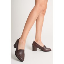 Analin Shoes Kadın Hakiki Deri Kalın Topuklu Klasik Ayakkabı - Siyah