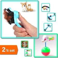 Hereveoyuncak Kedi Oyun Topu Tüylü Fareli Hacı Yatmaz + Otomatik Tüy Toplayıcı Tuşlu Tarak - 2li Set G4L5B5