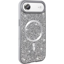 Akare iPhone 17 Air Kılıf Pırlanta Tasarımlı M-Safe Şarj Özellikli Zore Mozaik Silikon Kapak - Titanyum-Gr
