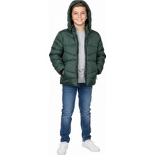 Fancy Kids Antalya Erkek Çocuk Haki Dolgu Şişme Mont Kapüşonlu Fermuarlı