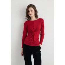 Gusto Pırıltılı Bele Oturan Abiye Bluz - Kırmızı