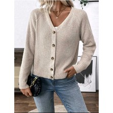 Ekin Demir Basic V Yaka Düğmeli Triko Hırka