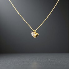 Nova Grup Kalp Figürlü Yarı  Zirkon Taşlı 14 Ayar Altın Kolye