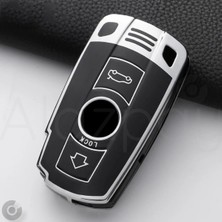 Alazpay BMW Uyumlu Gümüş Kenar TPU Anahtar Kılıfı - E60 E61 E70 E81 E87 E90 E91 E92 X1 X5 X3 1 3 5 6 Z4 M3 M5 (1 Adet)