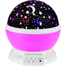 Kesene Ay Yıldız DESENLI 360° Dönen projektör Renkli Ledli Uyku Işığı Bebek Çocuk Odası gece Lambası Pembe