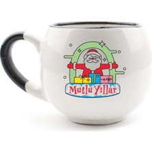 Palto Tasarım Mutlu Yıllar Noel Baba Krem Parlak Balon Kupa -Yılbaşı Temalı Kupa